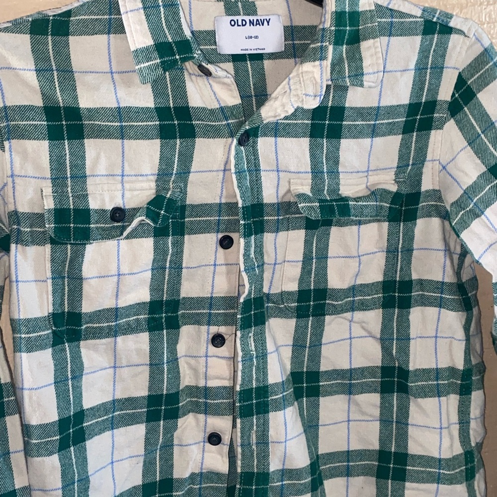 Old Navy Green and White Casual Button Down Shirt